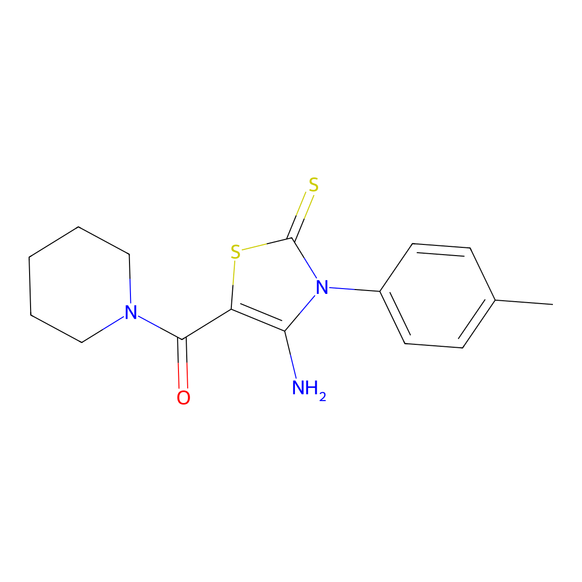 Piperidine, 1-((4-amino-2,3-dihydro-3-(4-methylphenyl)-2-thioxo-5-thiazolyl)carbonyl)- molecular structure, CAS 57037-02-2