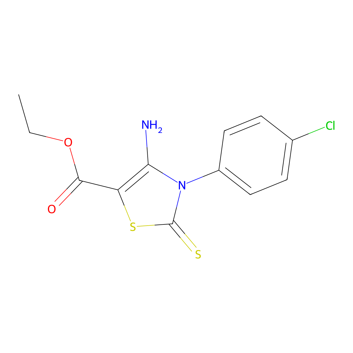 Ethyl 4-amino-3-(4-chlorophenyl)-2-thioxo-2,3-dihydro-1,3-thiazole-5-carboxylate molecular structure, CAS 57037-03-3