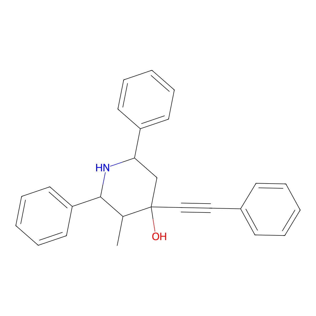 3-Methyl-2,6-diphenyl-4-(phenylethynyl)piperidin-4-ol molecular structure, CAS 57037-29-3