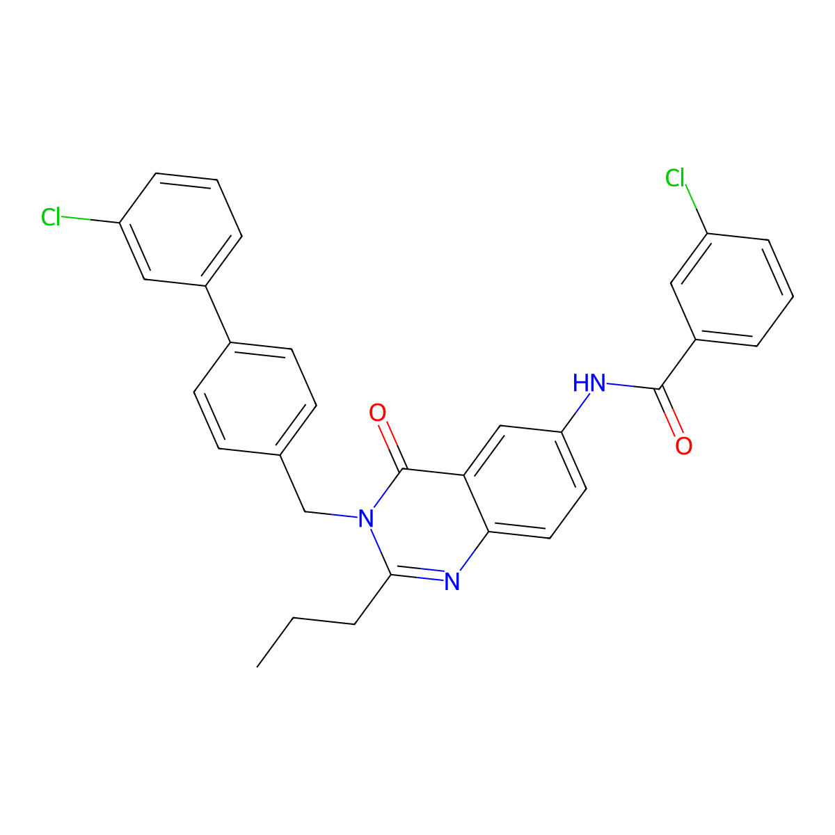 3-chloro-N-[3-[[4-(3-chlorophenyl)phenyl]methyl]-4-oxo-2-propylquinazolin-6-yl]benzamide molecular structure, CAS 570373-46-5