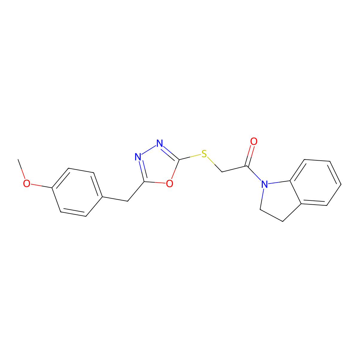 1-(2,3-dihydro-1H-indol-1-yl)-2-{[5-(4-methoxybenzyl)-1,3,4-oxadiazol-2-yl]sulfanyl}ethanone molecular structure, CAS 570374-79-7