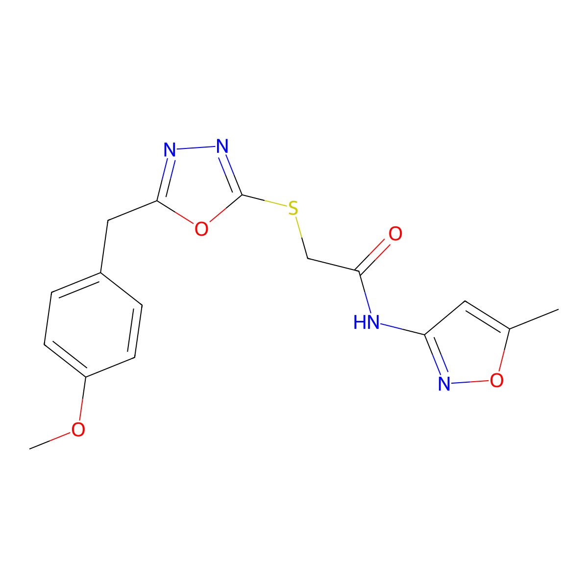 2-{[5-(4-methoxybenzyl)-1,3,4-oxadiazol-2-yl]sulfanyl}-N-(5-methyl-3-isoxazolyl)acetamide molecular structure, CAS 570374-88-8