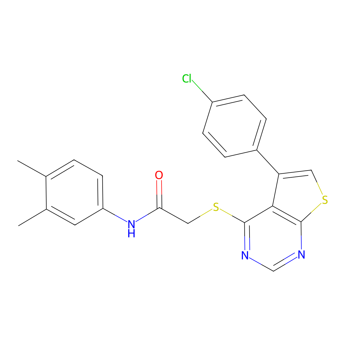 N-(3,4-dimethylphenyl)-2-[5-(4-chlorophenyl)thiopheno[3,2-e]pyrimidin-4-ylthio]acetamide molecular structure, CAS 570380-97-1