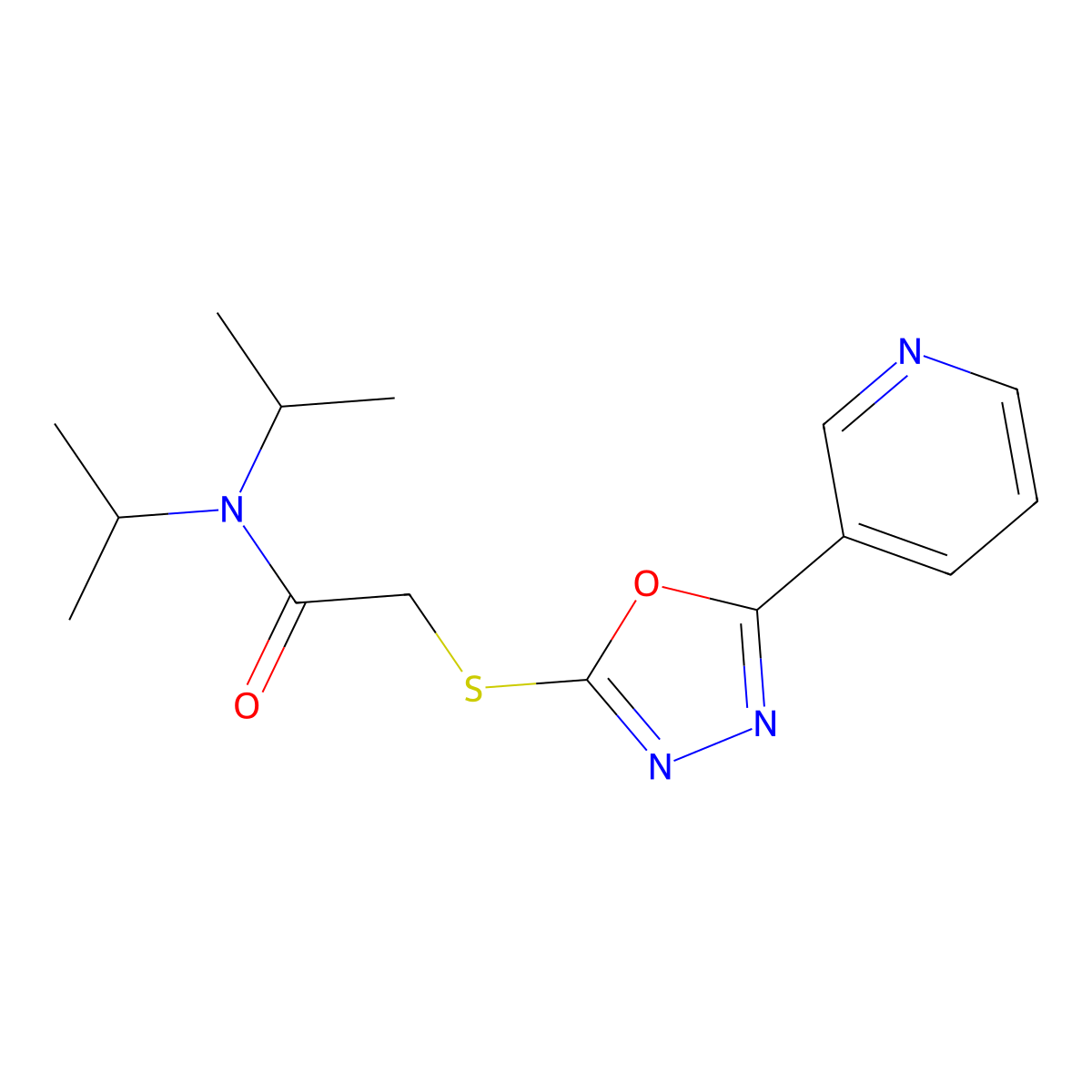 N,N-diisopropyl-2-((5-(pyridin-3-yl)-1,3,4-oxadiazol-2-yl)thio)acetamide molecular structure, CAS 570393-11-2
