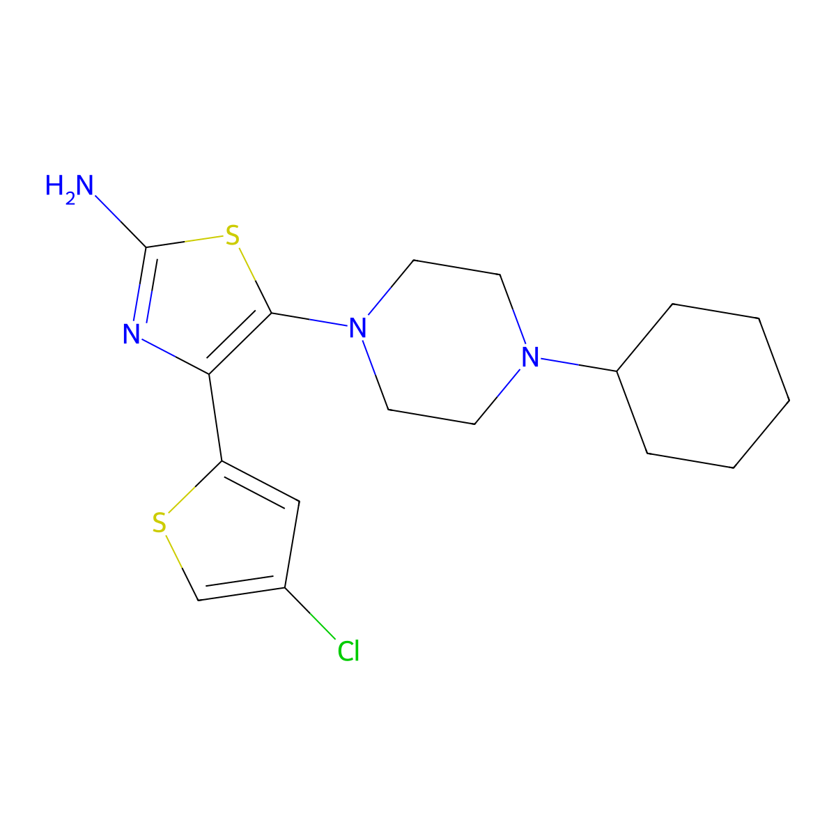 4-(4-Chloro-2-thienyl)-5-(4-cyclohexyl-1-piperazinyl)-2-thiazolamine molecular structure, CAS 570407-42-0