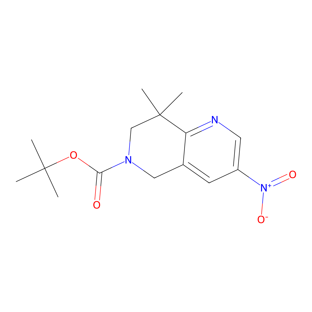 tert-butyl 8,8-dimethyl-3-nitro-7,8-dihydro-1,6-naphthyridine-6(5H)-carboxylate molecular structure, CAS 570409-62-0