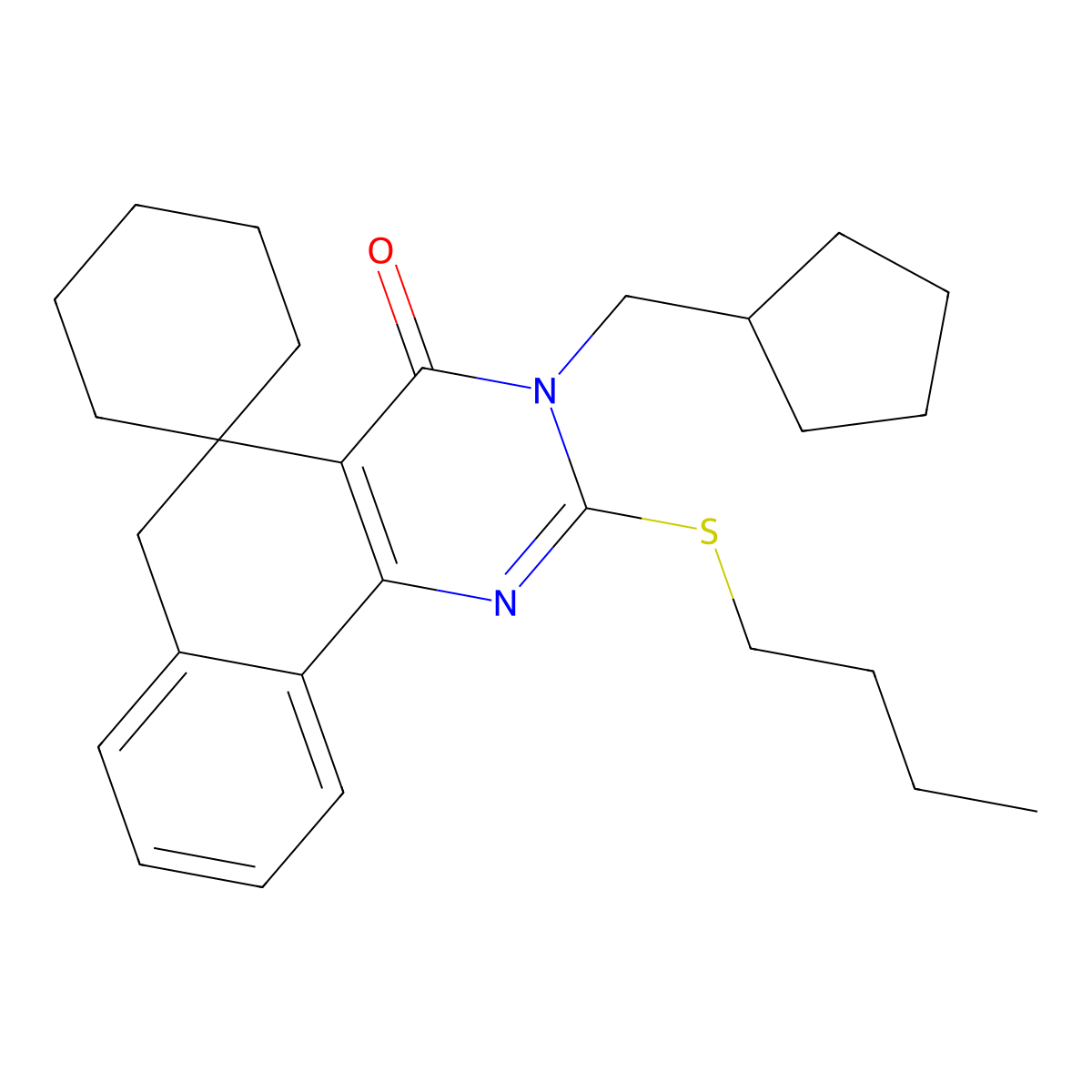 2-butylsulfanyl-3-(cyclopentylmethyl)spiro[6H-benzo[h]quinazoline-5,1'-cyclohexane]-4-one molecular structure, CAS 5705-06-6