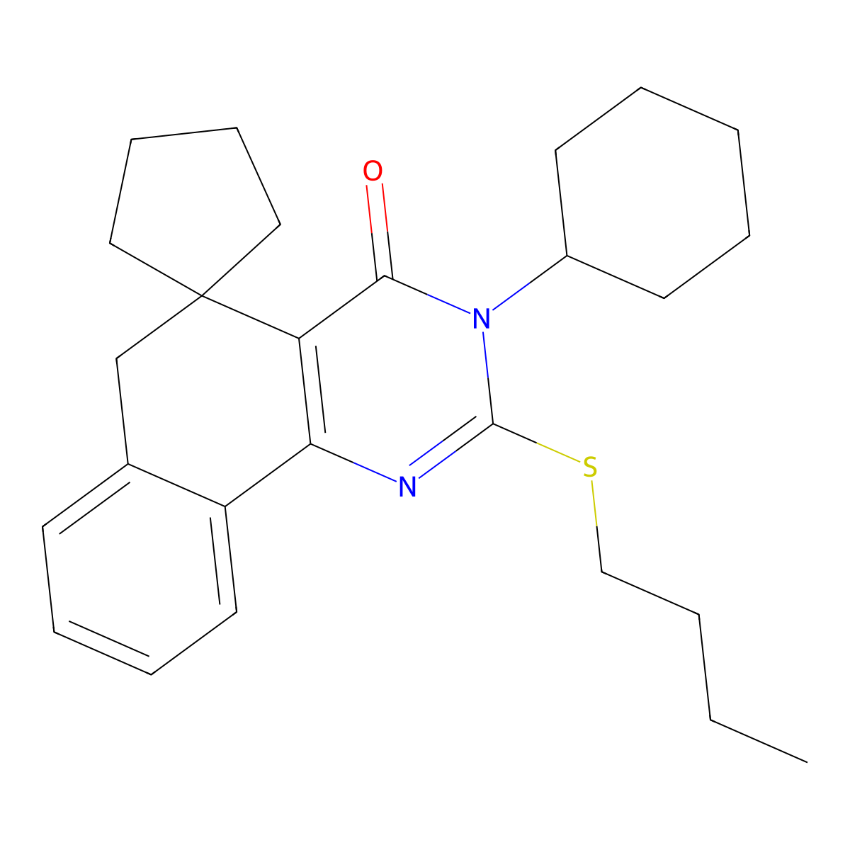 2-(butylsulfanyl)-3-cyclohexyl-3H-spiro[benzo[h]quinazoline-5,1'-cyclopentan]-4(6H)-one molecular structure, CAS 5705-11-3