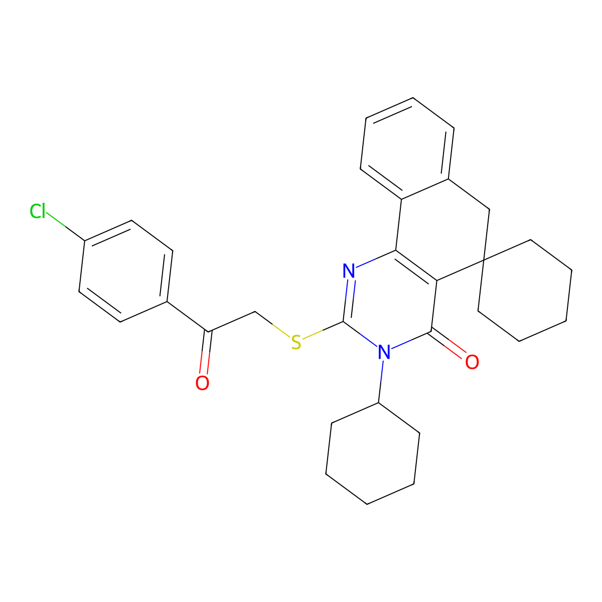 2-[2-(4-chlorophenyl)-2-oxoethyl]sulfanyl-3-cyclohexylspiro[6H-benzo[h]quinazoline-5,1'-cyclohexane]-4-one molecular structure, CAS 5705-13-5