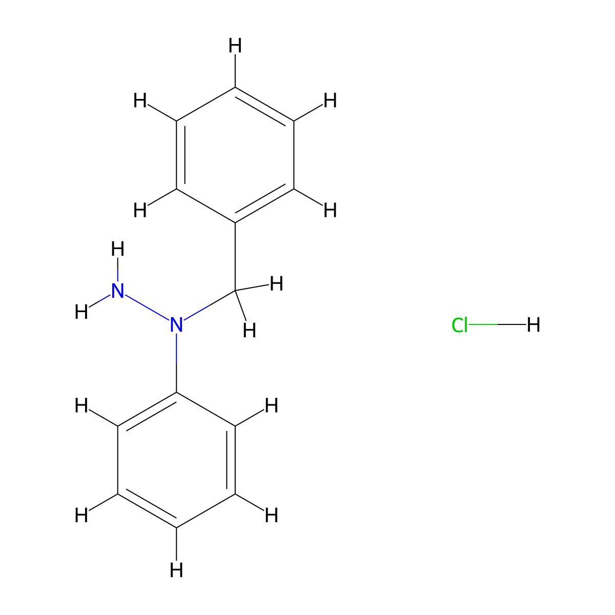 Hydrazine, 1-phenyl-1-(phenylmethyl)-, hydrochloride (1:1) molecular structure, CAS 5705-15-7