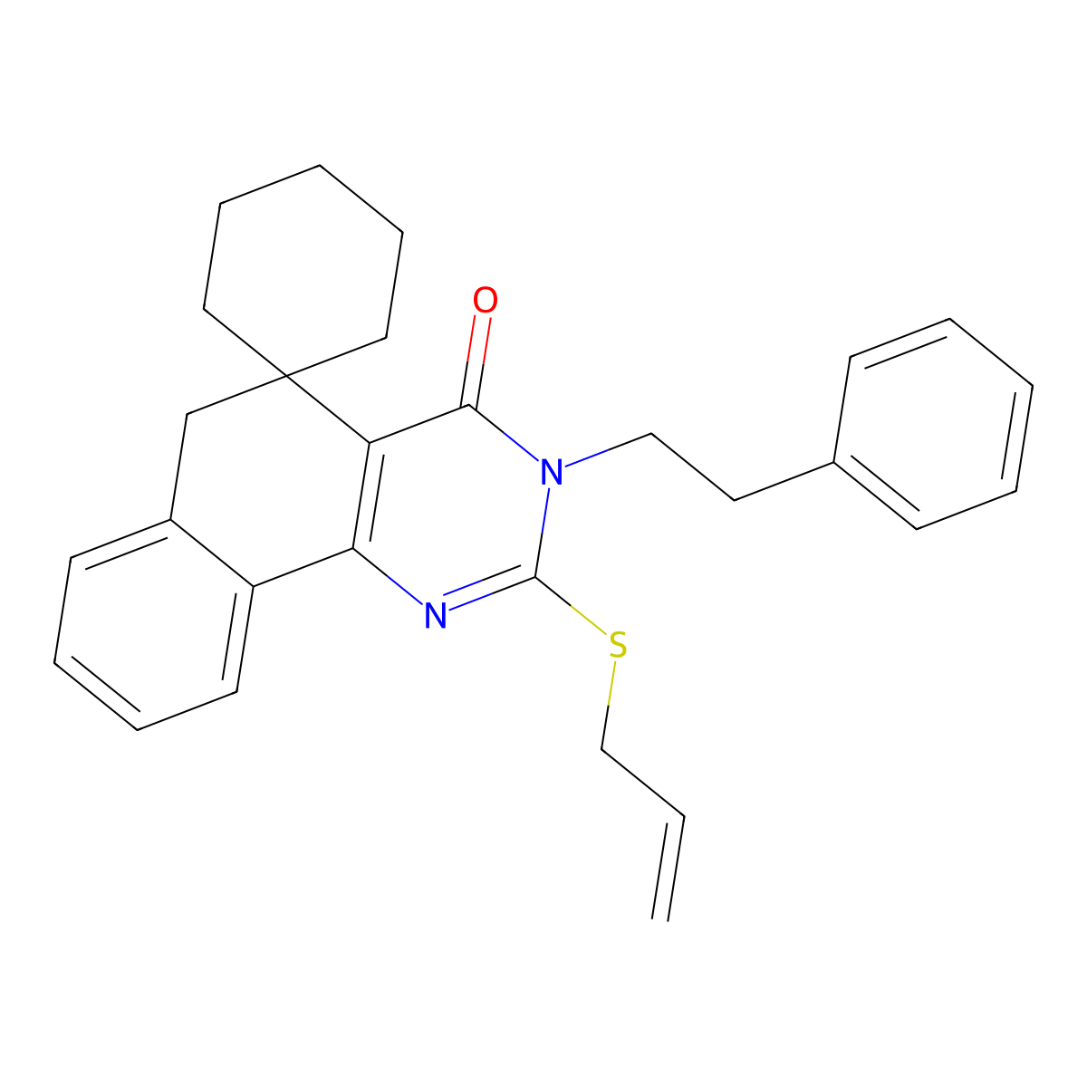 3-(2-phenylethyl)-2-(prop-2-en-1-ylsulfanyl)-3H-spiro[benzo[h]quinazoline-5,1'-cyclohexan]-4(6H)-one molecular structure, CAS 5705-16-8