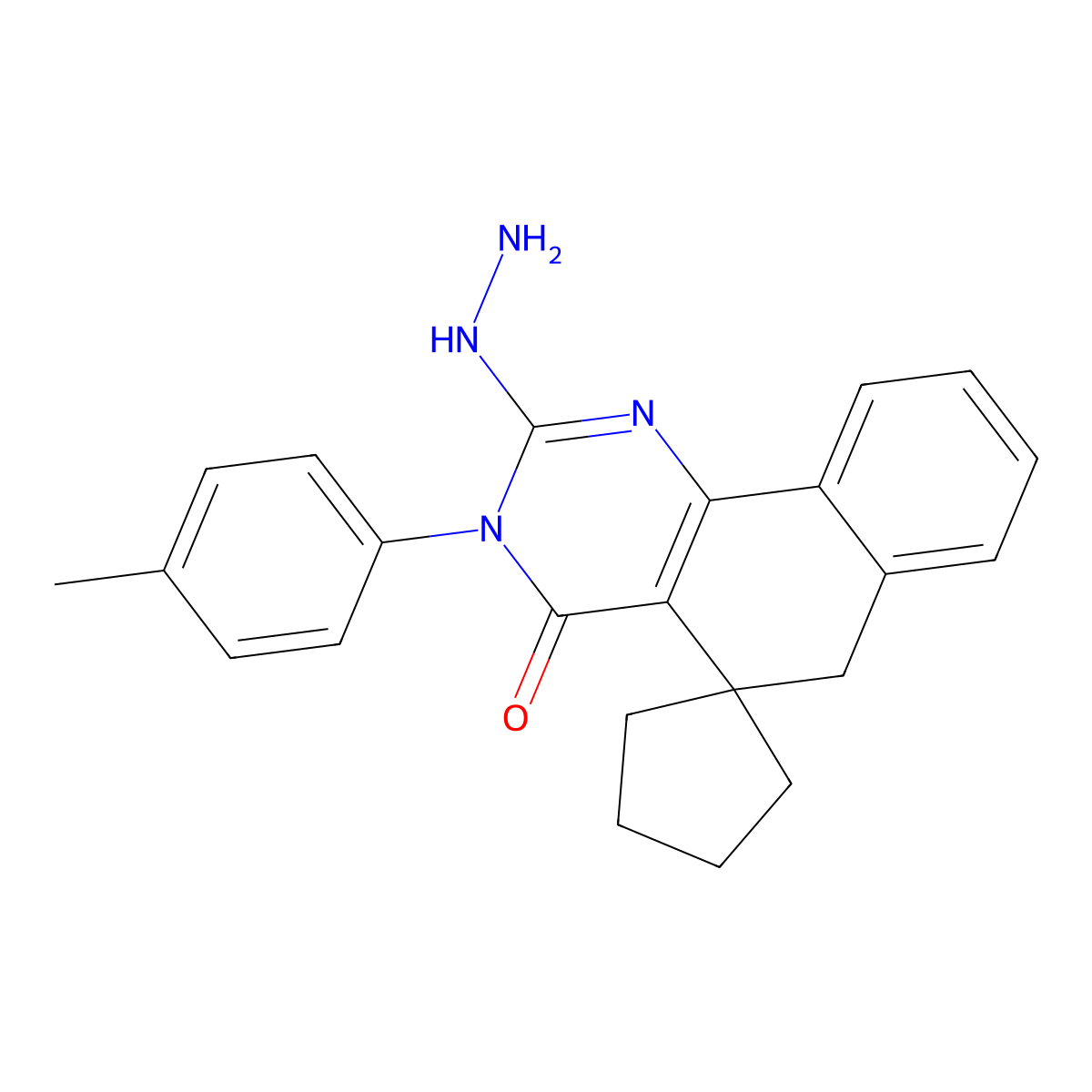 2-hydrazinyl-3-(4-methylphenyl)-3H-spiro[benzo[h]quinazoline-5,1'-cyclopentan]-4(6H)-one molecular structure, CAS 5705-18-0