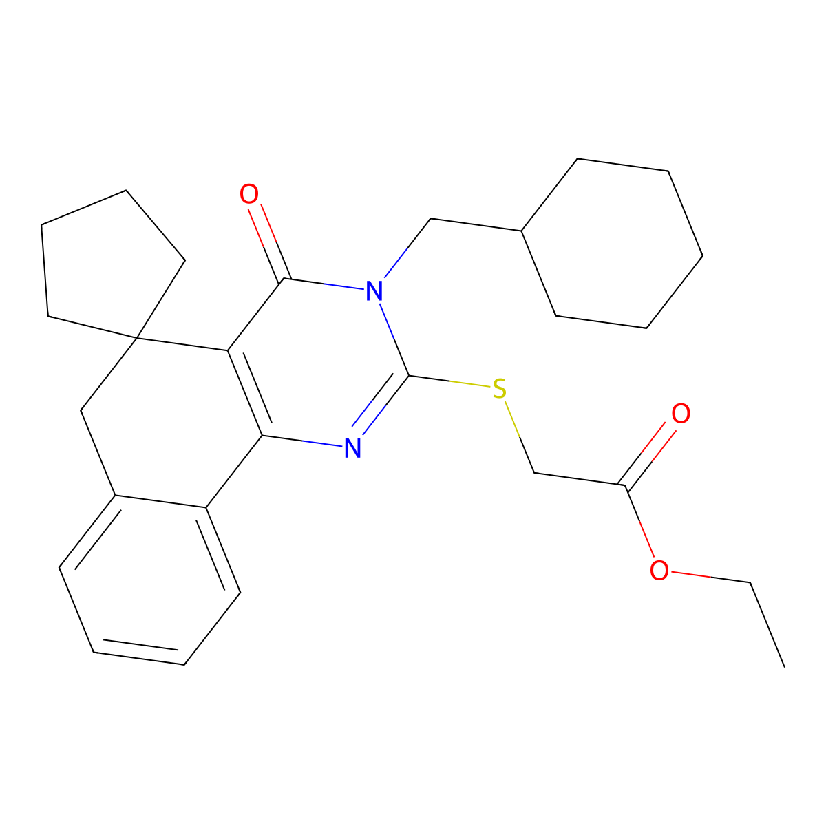 ethyl 2-[3-(cyclohexylmethyl)-4-oxospiro[6H-benzo[h]quinazoline-5,1'-cyclopentane]-2-yl]sulfanylacetate molecular structure, CAS 5705-19-1
