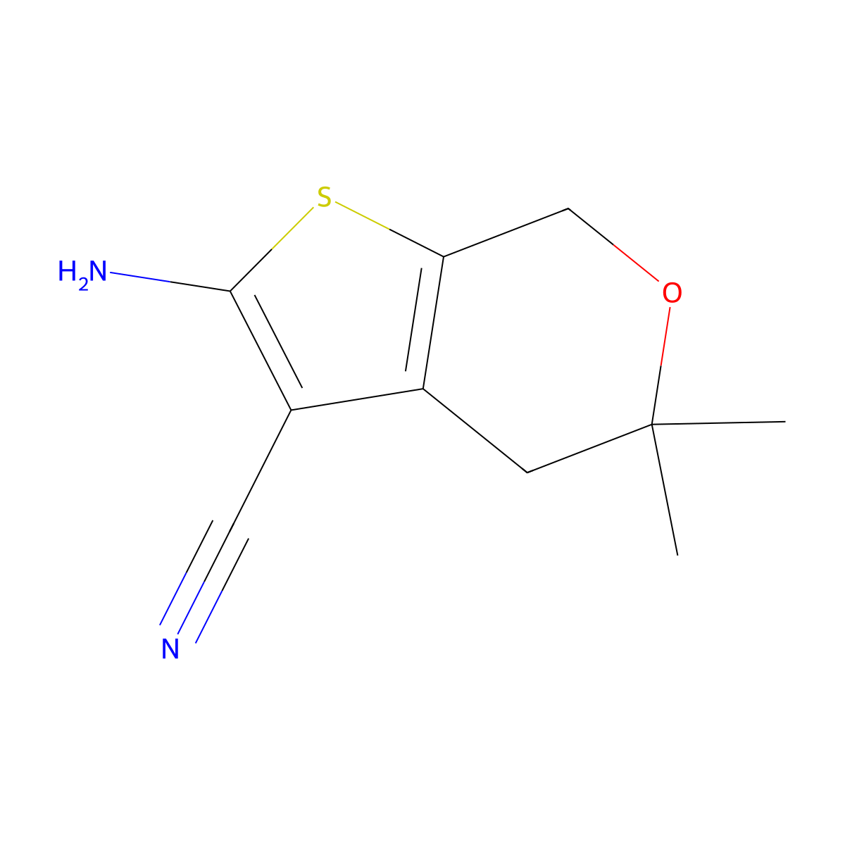 2-Amino-5,5-dimethyl-4,7-dihydro-5H-thieno[2,3-c]pyran-3-carbonitrile molecular structure, CAS 5705-28-2