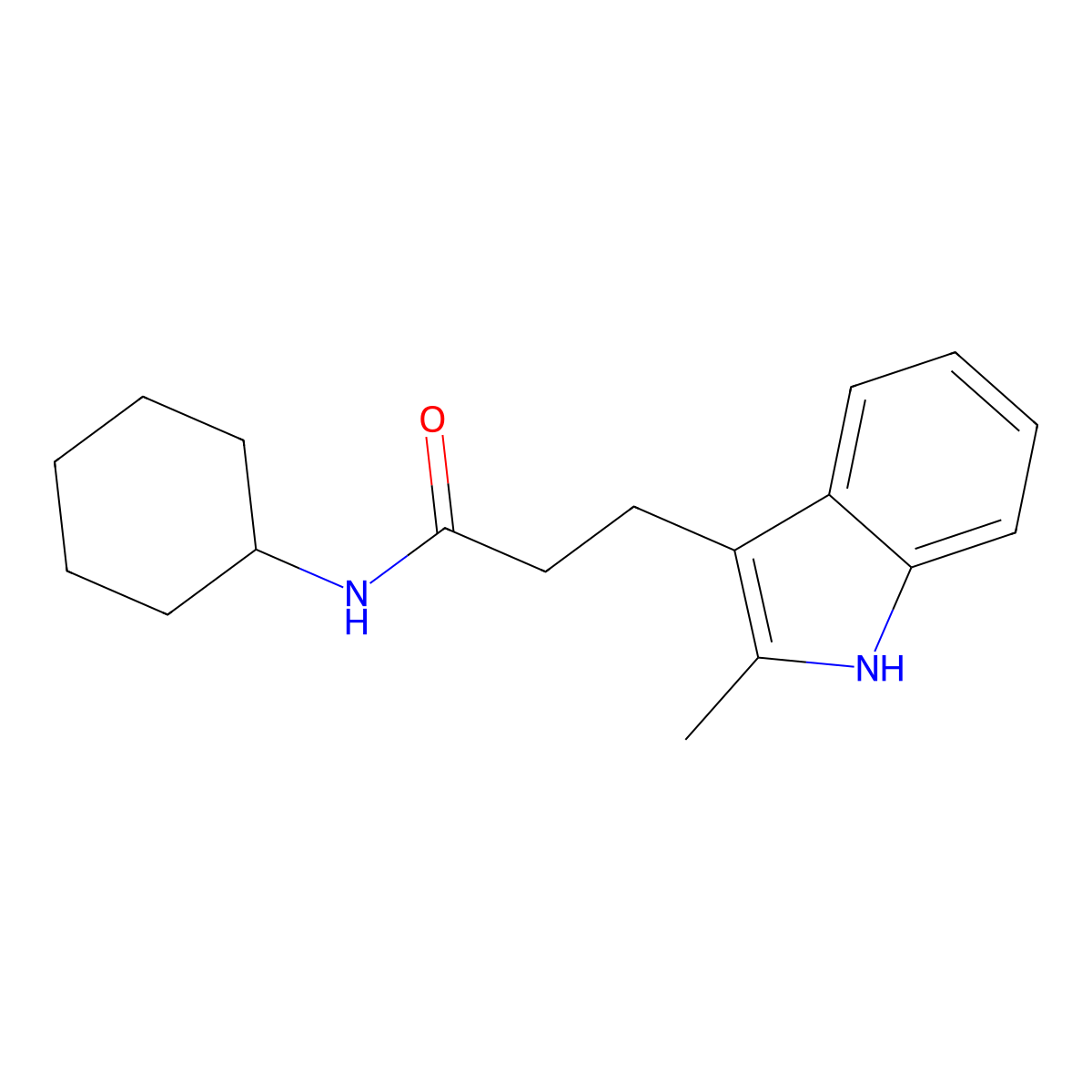 N-cyclohexyl-3-(2-methyl-1H-indol-3-yl)propanamide molecular structure, CAS 57056-31-2