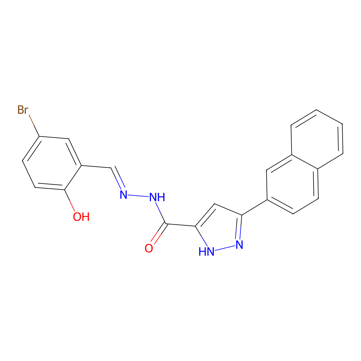 N-[(5-bromo-2-hydroxyphenyl)methylideneamino]-3-naphthalen-2-yl-1H-pyrazole-5-carboxamide molecular structure, CAS 5706-01-4