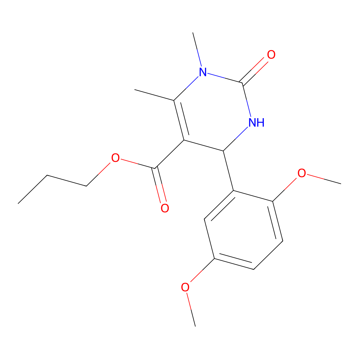 Propyl 4-(2,5-dimethoxyphenyl)-1,6-dimethyl-2-oxo-1,2,3,4-tetrahydropyrimidine-5-carboxylate molecular structure, CAS 5706-16-1