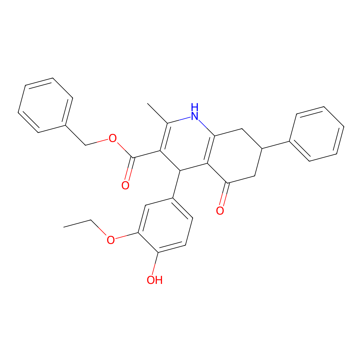Benzyl 4-(3-ethoxy-4-hydroxyphenyl)-2-methyl-5-oxo-7-phenyl-1,4,5,6,7,8-hexahydroquinoline-3-carboxylate molecular structure, CAS 5706-17-2