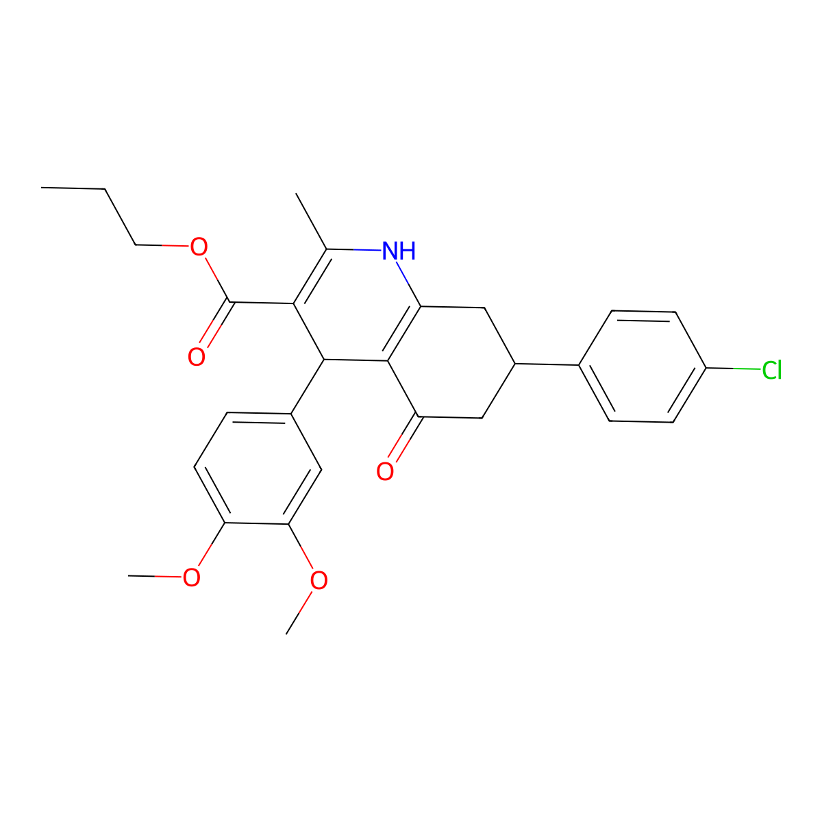 Propyl 7-(4-chlorophenyl)-4-(3,4-dimethoxyphenyl)-2-methyl-5-oxo-1,4,5,6,7,8-hexahydroquinoline-3-carboxylate molecular structure, CAS 5706-29-6