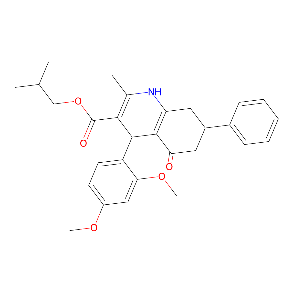 2-Methylpropyl 4-(2,4-dimethoxyphenyl)-2-methyl-5-oxo-7-phenyl-1,4,5,6,7,8-hexahydroquinoline-3-carboxylate molecular structure, CAS 5706-38-7