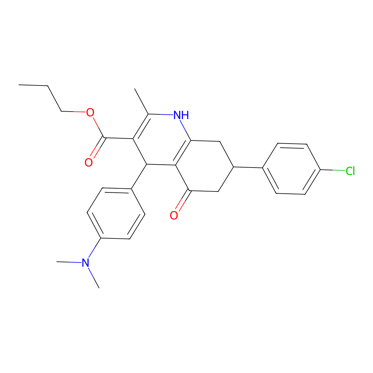 Propyl 7-(4-chlorophenyl)-4-[4-(dimethylamino)phenyl]-2-methyl-5-oxo-1,4,5,6,7,8-hexahydroquinoline-3-carboxylate molecular structure, CAS 5706-71-8
