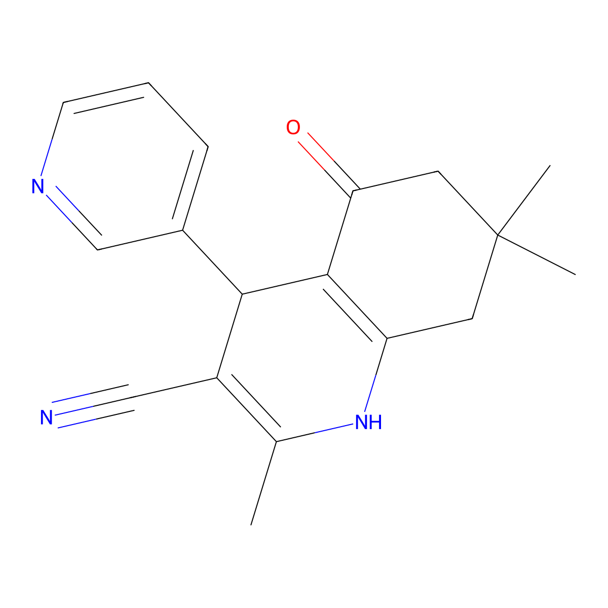 2,7,7-Trimethyl-5-oxo-4-(pyridin-3-yl)-1,4,5,6,7,8-hexahydroquinoline-3-carbonitrile molecular structure, CAS 5707-35-7