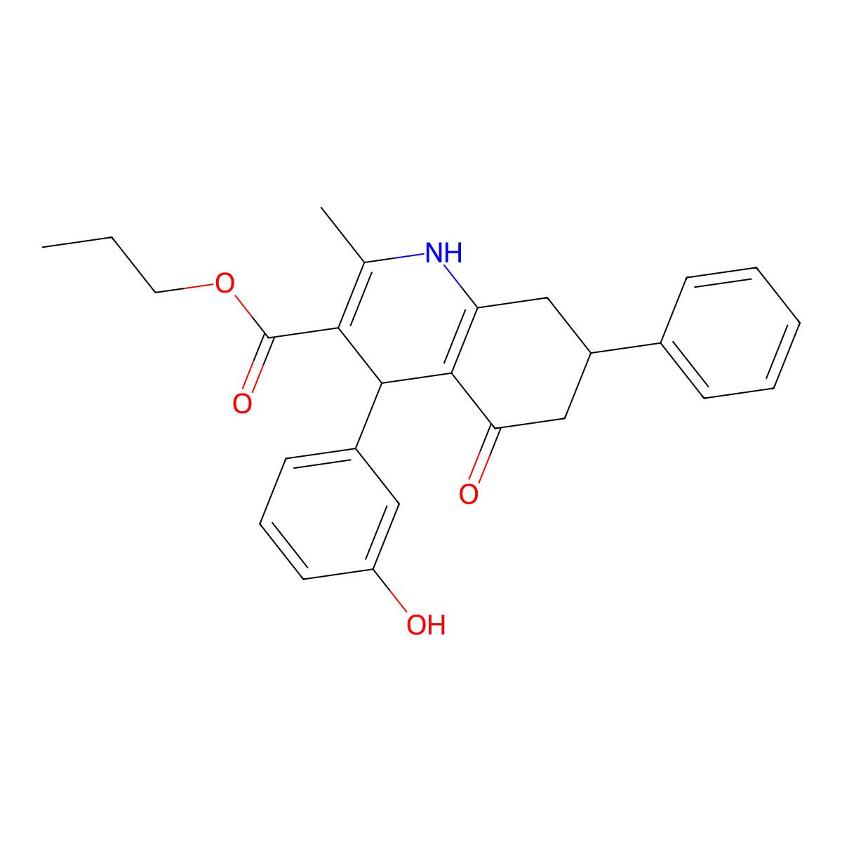Propyl 4-(3-hydroxyphenyl)-2-methyl-5-oxo-7-phenyl-1,4,5,6,7,8-hexahydroquinoline-3-carboxylate molecular structure, CAS 5707-41-5