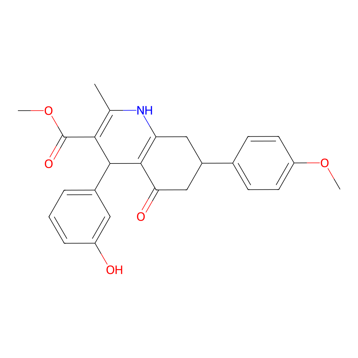 Methyl 4-(3-hydroxyphenyl)-7-(4-methoxyphenyl)-2-methyl-5-oxo-1,4,5,6,7,8-hexahydroquinoline-3-carboxylate molecular structure, CAS 5707-81-3