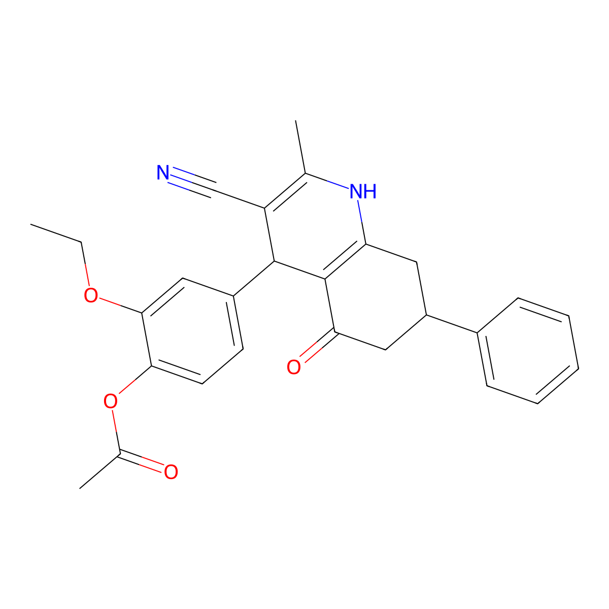 4-(3-Cyano-2-methyl-5-oxo-7-phenyl-1,4,5,6,7,8-hexahydroquinolin-4-yl)-2-ethoxyphenyl acetate molecular structure, CAS 5707-94-8