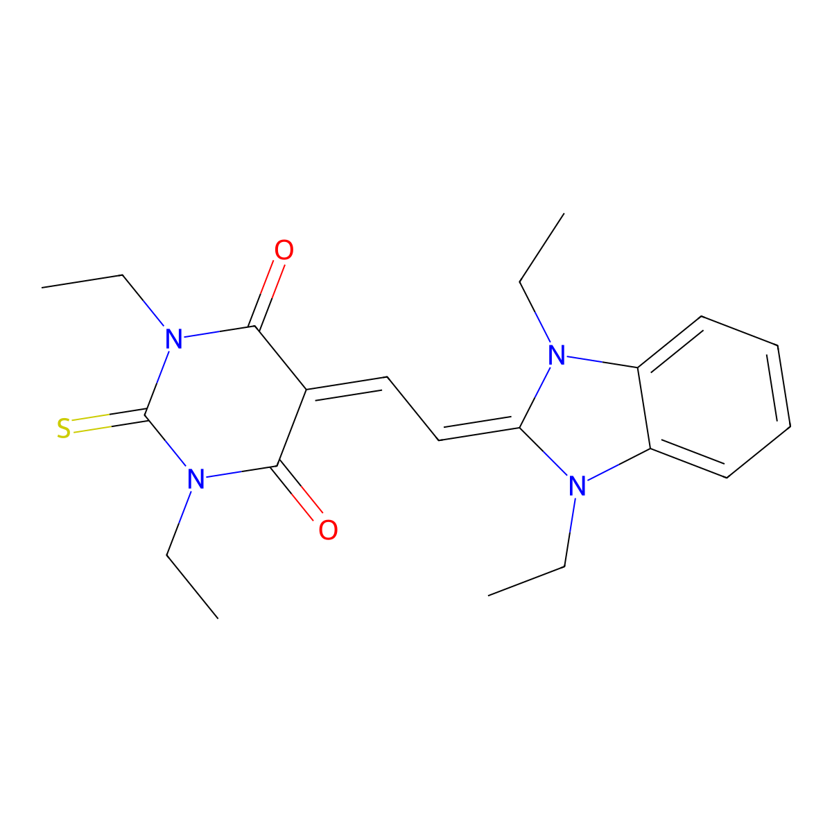5-((1,3-Diethyl-1,3-dihydro-2H-benzimidazol-2-ylidene)ethylidene)-1,3-diethyldihydro-2-thioxo-1H,5H-pyrimidine-4,6-dione molecular structure, CAS 57071-02-0