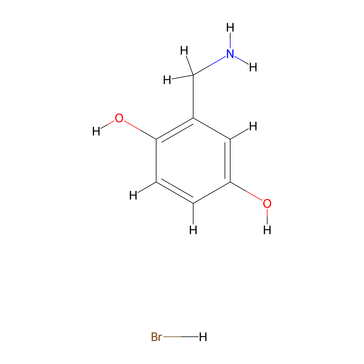 2-(Aminomethyl)benzene-1,4-diol hydrobromide molecular structure, CAS 57075-20-4