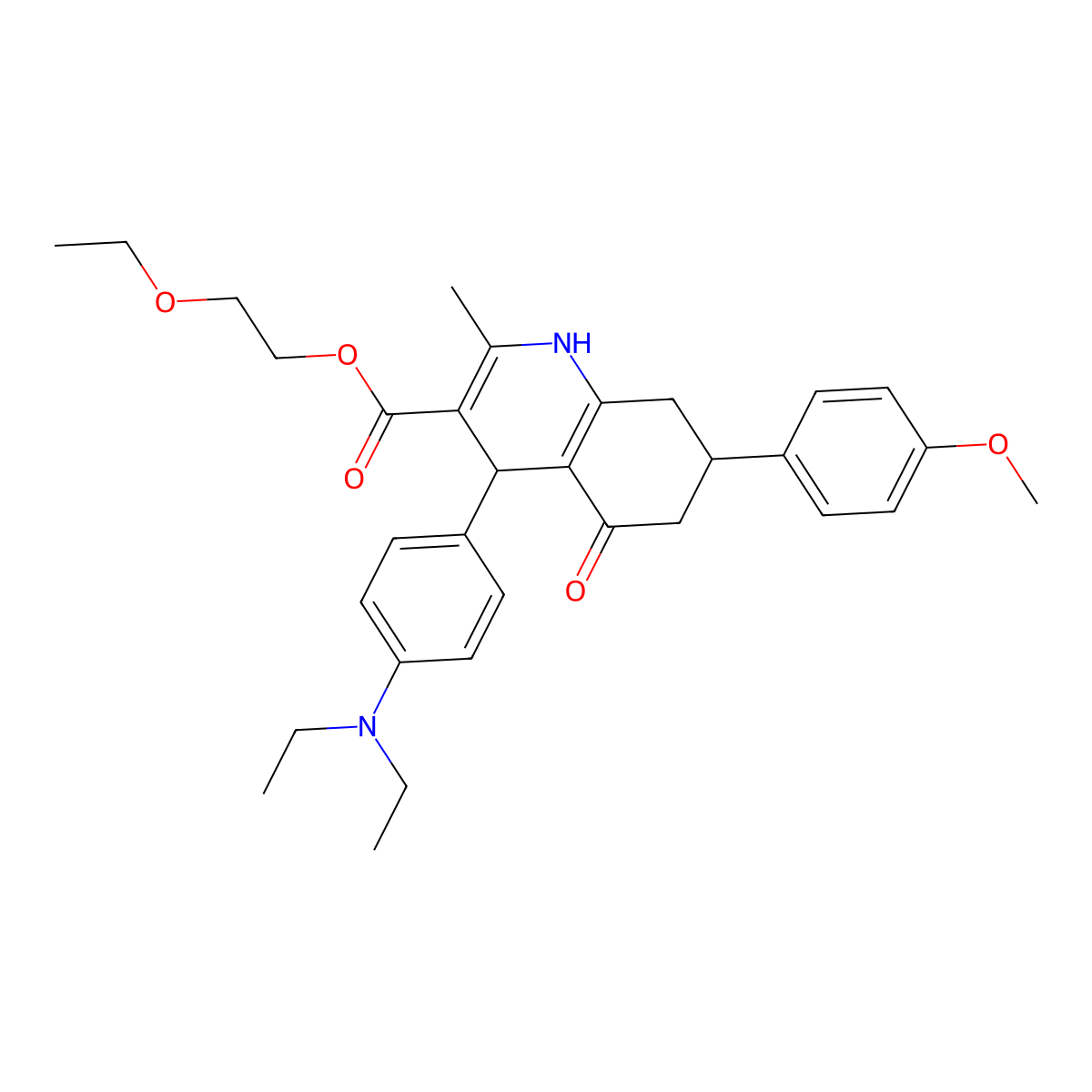 2-Ethoxyethyl 4-[4-(diethylamino)phenyl]-7-(4-methoxyphenyl)-2-methyl-5-oxo-1,4,5,6,7,8-hexahydroquinoline-3-carboxylate molecular structure, CAS 5708-17-8
