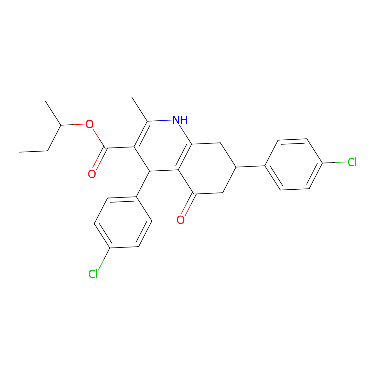 Butan-2-yl 4,7-bis(4-chlorophenyl)-2-methyl-5-oxo-4,6,7,8-tetrahydro-1H-quinoline-3-carboxylate molecular structure, CAS 5708-31-6