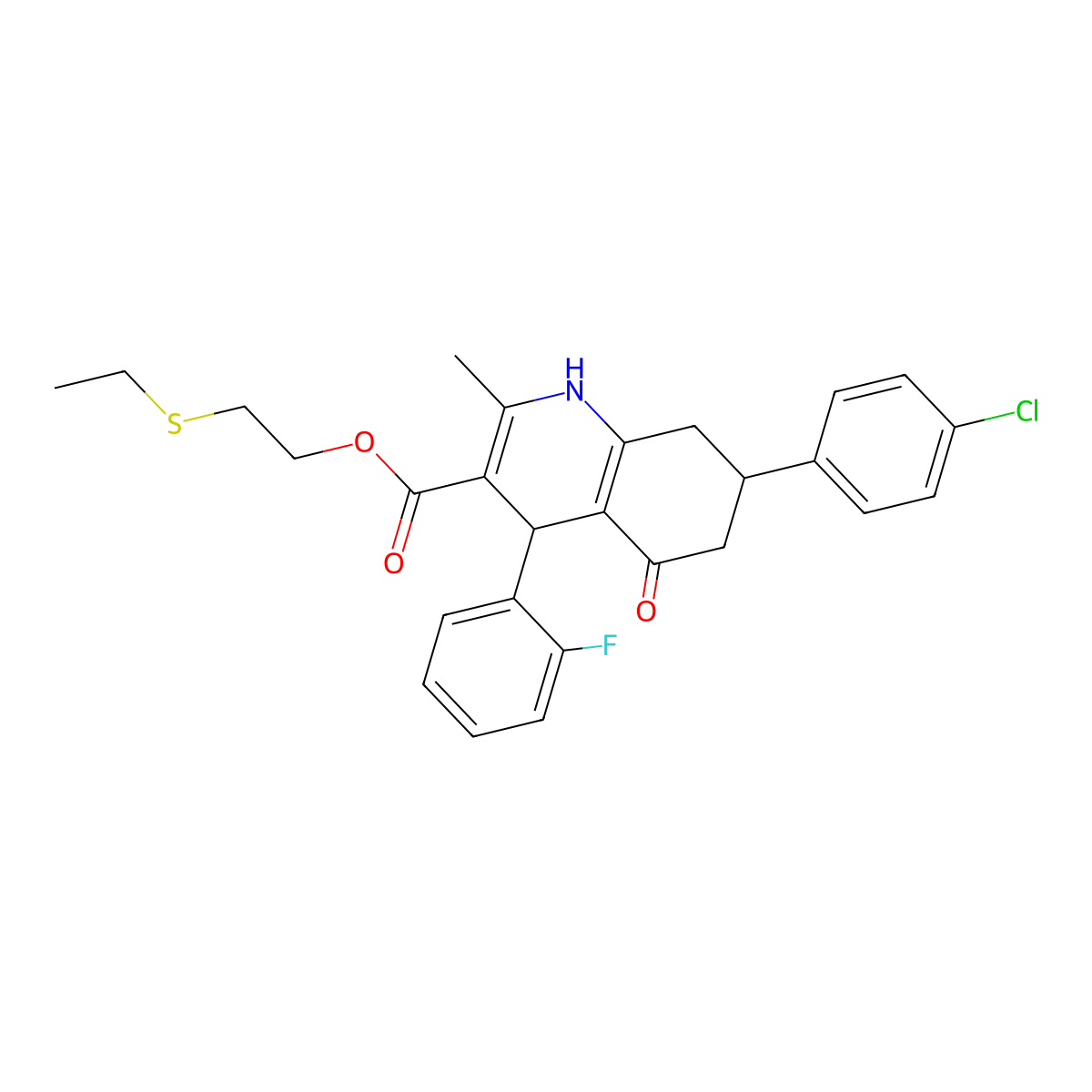 2-(Ethylsulfanyl)ethyl 7-(4-chlorophenyl)-4-(2-fluorophenyl)-2-methyl-5-oxo-1,4,5,6,7,8-hexahydroquinoline-3-carboxylate molecular structure, CAS 5708-71-4