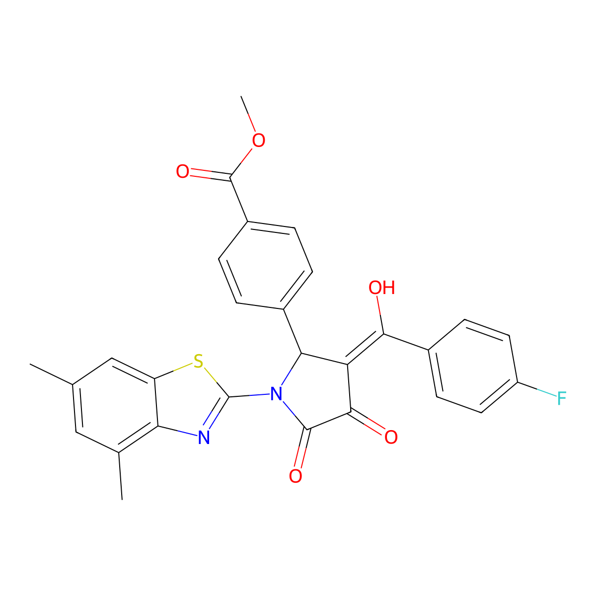 Methyl 4-{1-(4,6-dimethyl-1,3-benzothiazol-2-yl)-3-[(4-fluorophenyl)(hydroxy)methylidene]-4,5-dioxopyrrolidin-2-yl}benzoate molecular structure, CAS 5708-79-2