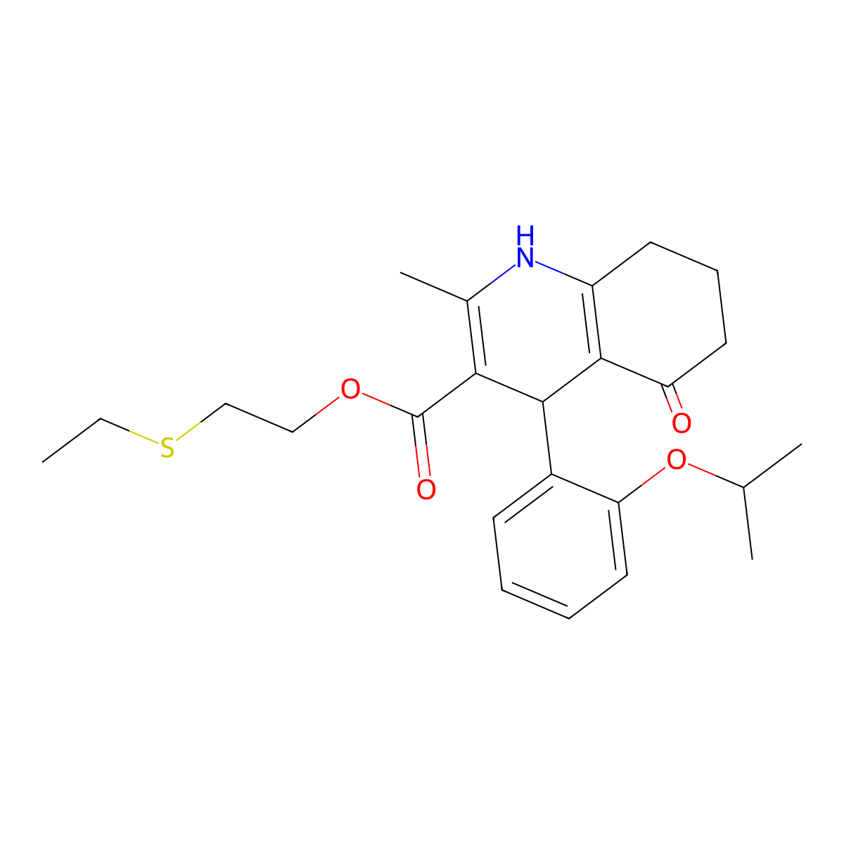2-(Ethylsulfanyl)ethyl 2-methyl-5-oxo-4-[2-(propan-2-yloxy)phenyl]-1,4,5,6,7,8-hexahydroquinoline-3-carboxylate molecular structure, CAS 5708-97-4