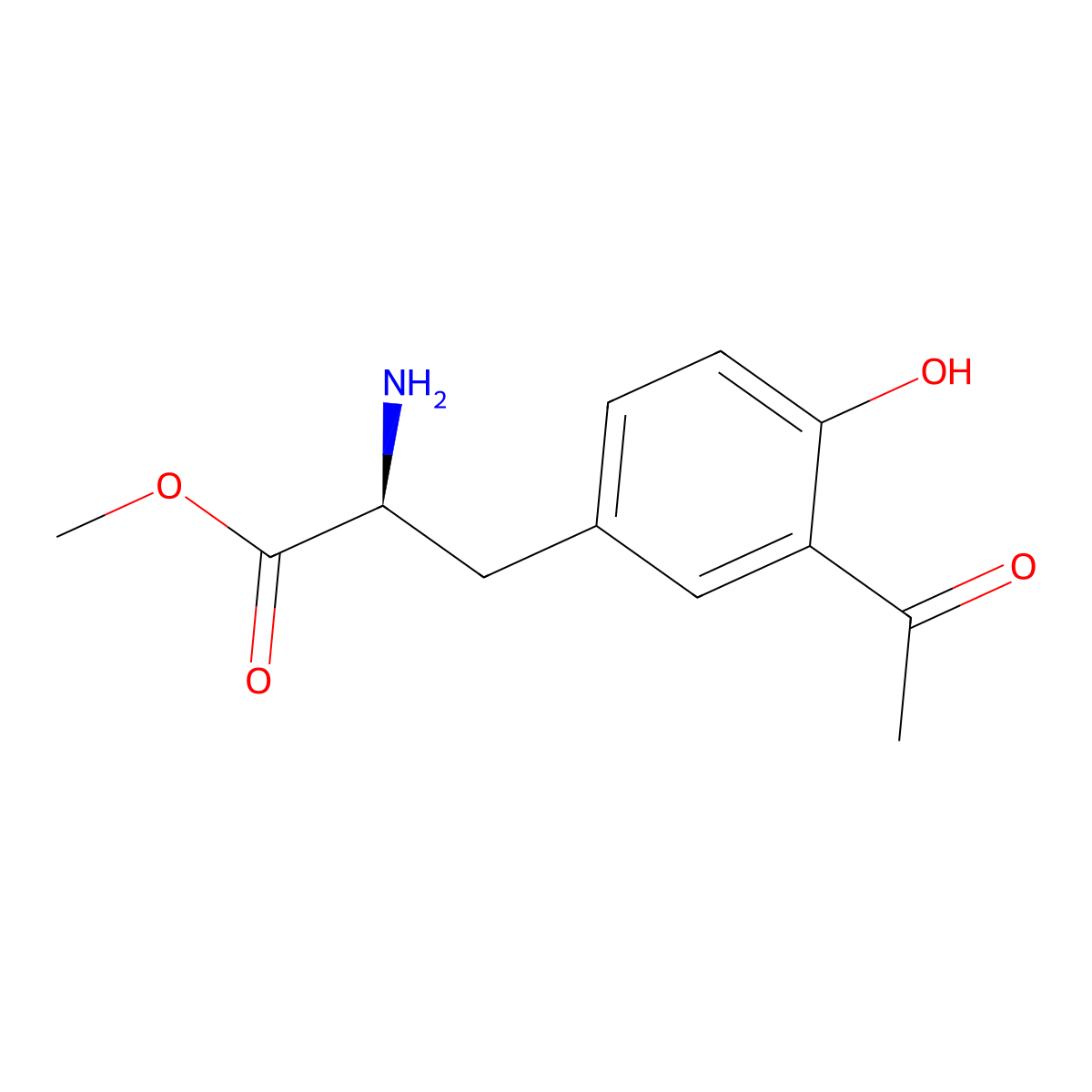 Methyl (2S)-3-(3-acetyl-4-hydroxyphenyl)-2-aminopropanoate molecular structure, CAS 57085-32-2