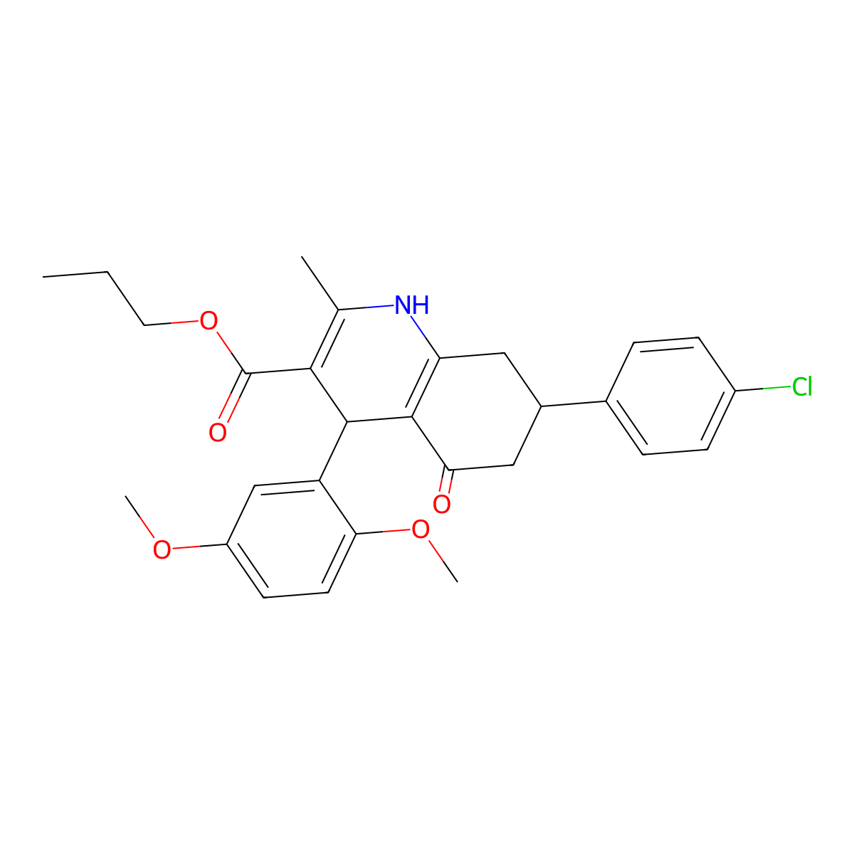 Propyl 7-(4-chlorophenyl)-4-(2,5-dimethoxyphenyl)-2-methyl-5-oxo-1,4,5,6,7,8-hexahydroquinoline-3-carboxylate molecular structure, CAS 5709-27-3
