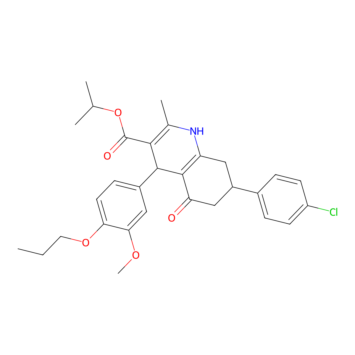 Propan-2-yl 7-(4-chlorophenyl)-4-(3-methoxy-4-propoxyphenyl)-2-methyl-5-oxo-1,4,5,6,7,8-hexahydroquinoline-3-carboxylate molecular structure, CAS 5709-37-5