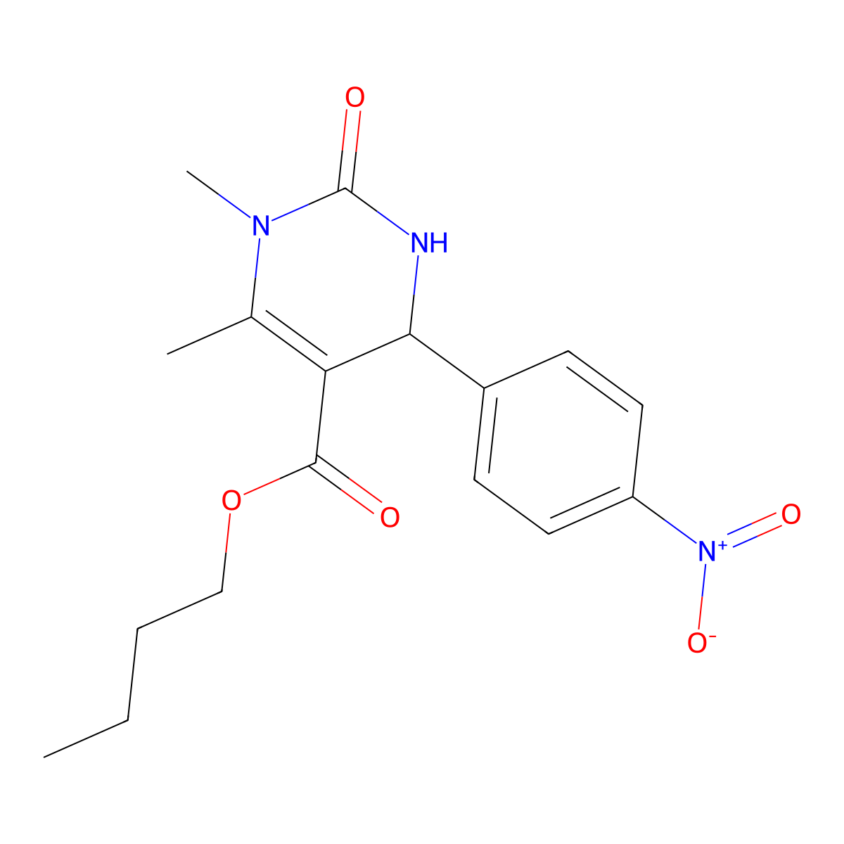 Butyl 1,6-dimethyl-4-(4-nitrophenyl)-2-oxo-1,2,3,4-tetrahydropyrimidine-5-carboxylate molecular structure, CAS 5709-40-0