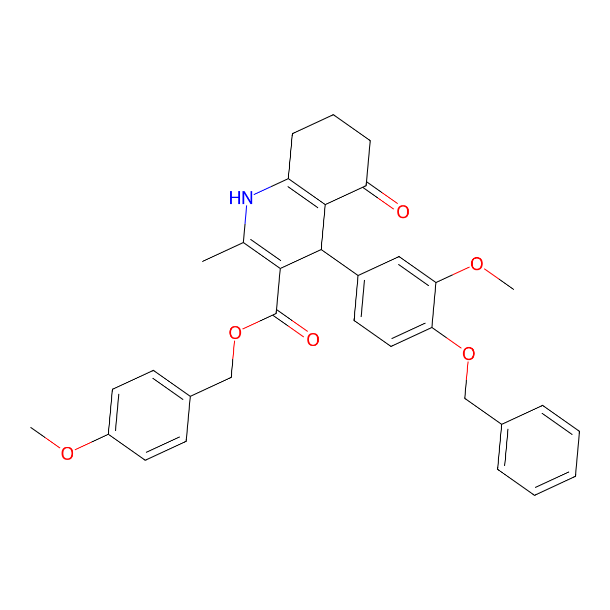 (4-methoxyphenyl)methyl 4-(3-methoxy-4-phenylmethoxyphenyl)-2-methyl-5-oxo-4,6,7,8-tetrahydro-1H-quinoline-3-carboxylate molecular structure, CAS 5709-49-9
