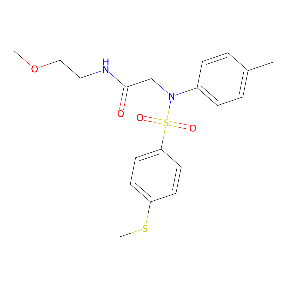 N-(2-methoxyethyl)-2-(4-methyl-N-(4-methylsulfanylphenyl)sulfonylanilino)acetamide molecular structure, CAS 5709-74-0