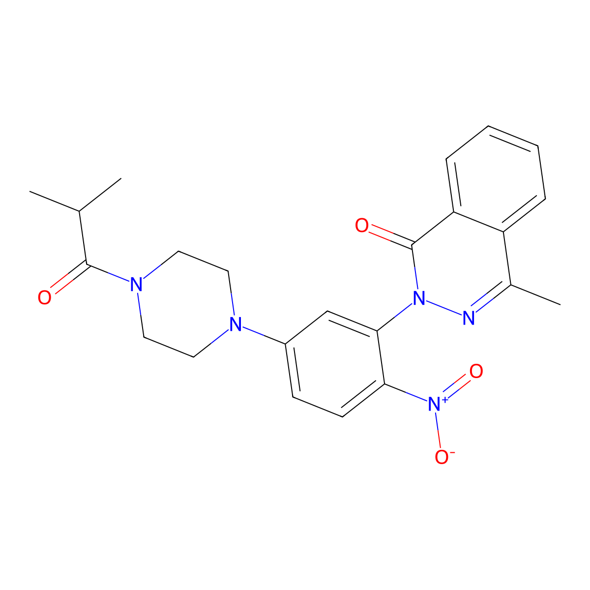 4-methyl-2-{5-[4-(2-methylpropanoyl)piperazin-1-yl]-2-nitrophenyl}phthalazin-1(2H)-one molecular structure, CAS 5709-90-0