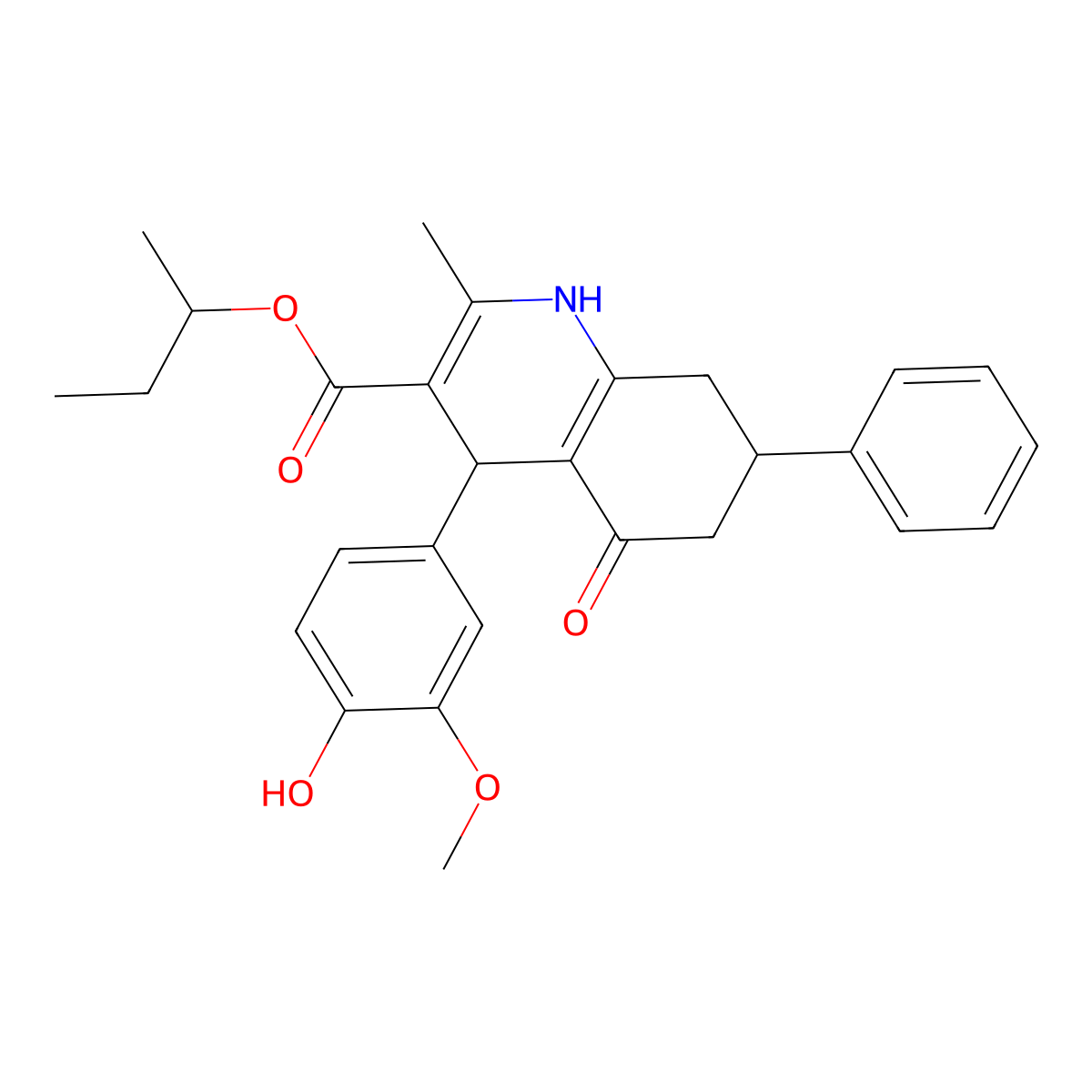Butan-2-yl 4-(4-hydroxy-3-methoxyphenyl)-2-methyl-5-oxo-7-phenyl-1,4,5,6,7,8-hexahydroquinoline-3-carboxylate molecular structure, CAS 5710-37-2