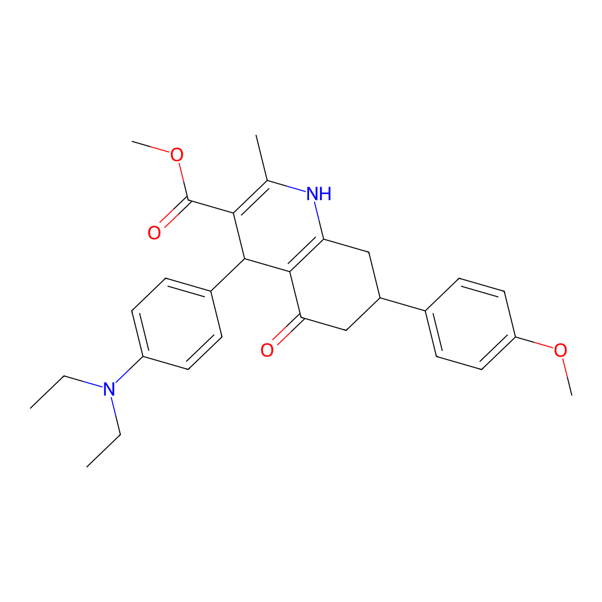 Methyl 4-[4-(diethylamino)phenyl]-7-(4-methoxyphenyl)-2-methyl-5-oxo-1,4,5,6,7,8-hexahydroquinoline-3-carboxylate molecular structure, CAS 5710-66-7
