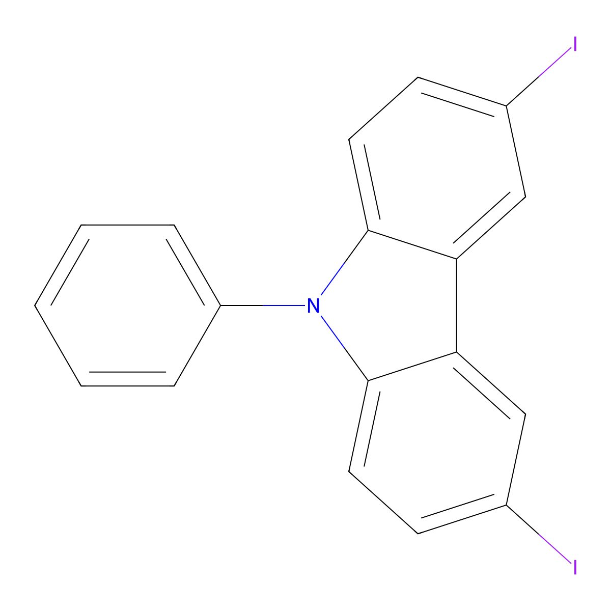 3,6-Diiodo-9-phenylcarbazole molecular structure, CAS 57103-21-6