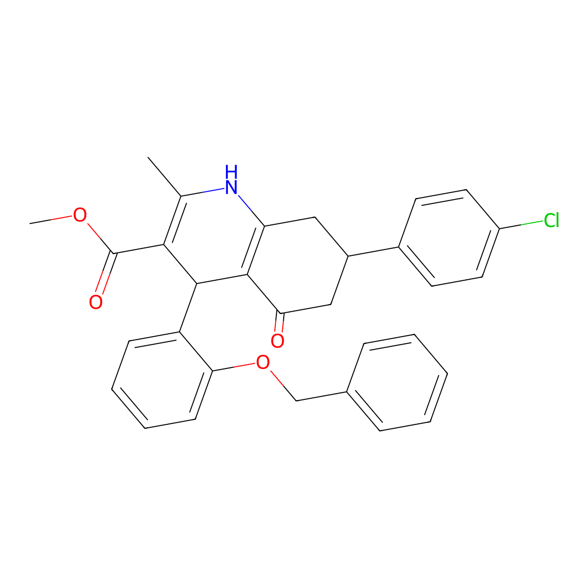 methyl 7-(4-chlorophenyl)-2-methyl-5-oxo-4-(2-phenylmethoxyphenyl)-4,6,7,8-tetrahydro-1H-quinoline-3-carboxylate molecular structure, CAS 5711-97-7