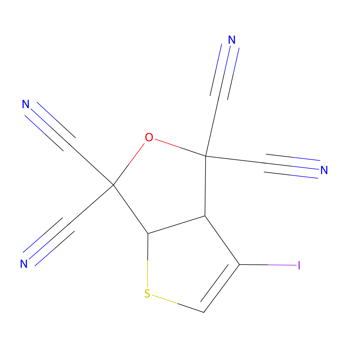 3-Iodo-3a,6a-dihydrothieno[2,3-c]furan-4,4,6,6-tetracarbonitrile molecular structure, CAS 57113-34-5