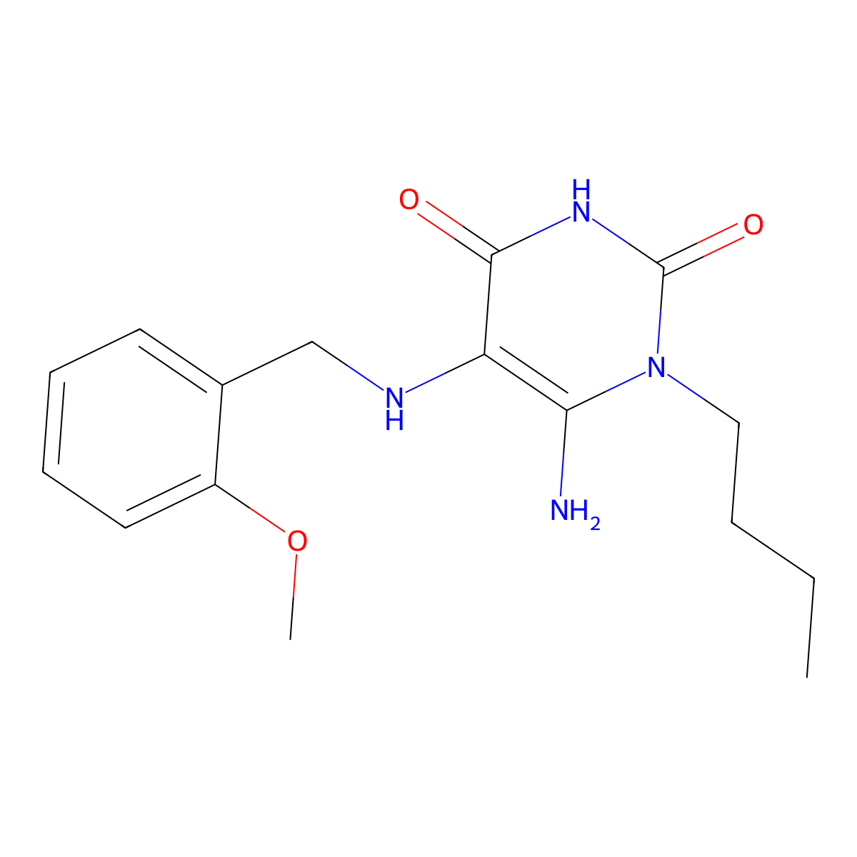 6-Amino-1-butyl-5-{[(2-methoxyphenyl)methyl]amino}-1,2,3,4-tetrahydropyrimidine-2,4-dione molecular structure, CAS 571149-78-5