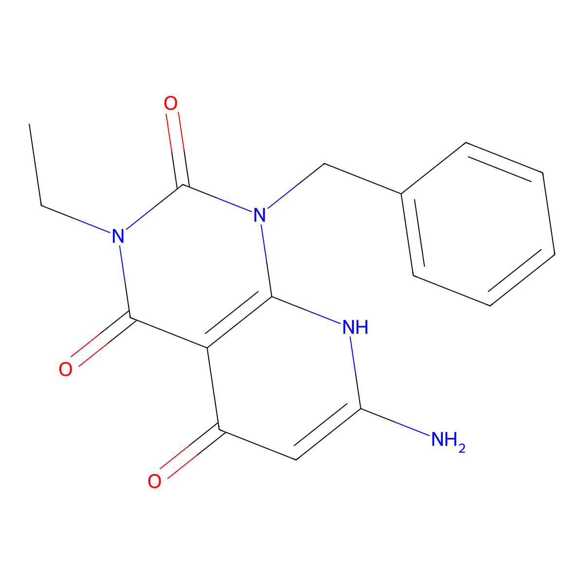 7-amino-1-benzyl-3-ethyl-1H,2H,3H,4H,5H,8H-pyrido[2,3-d]pyrimidine-2,4,5-trione molecular structure, CAS 571149-80-9